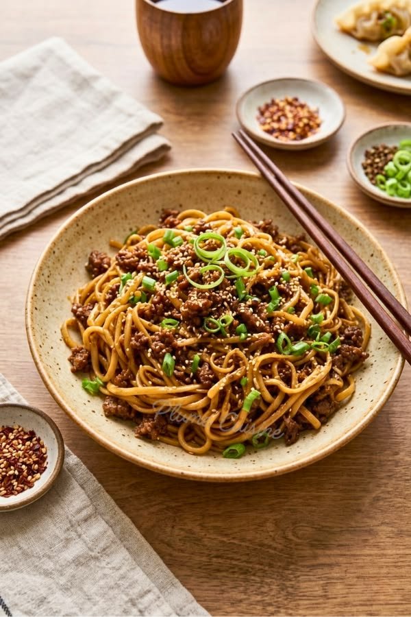 Ramen noodles lifted with chopsticks